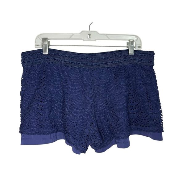 Lilly Pulitzer Women’s Large Claudette Scalloped Shell Lace Shorts Navy Crochet - Picture 3 of 5